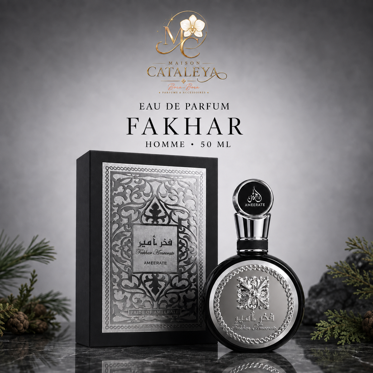 Eau de parfum Fakhar Ameerate Black pour homme – 50 ml