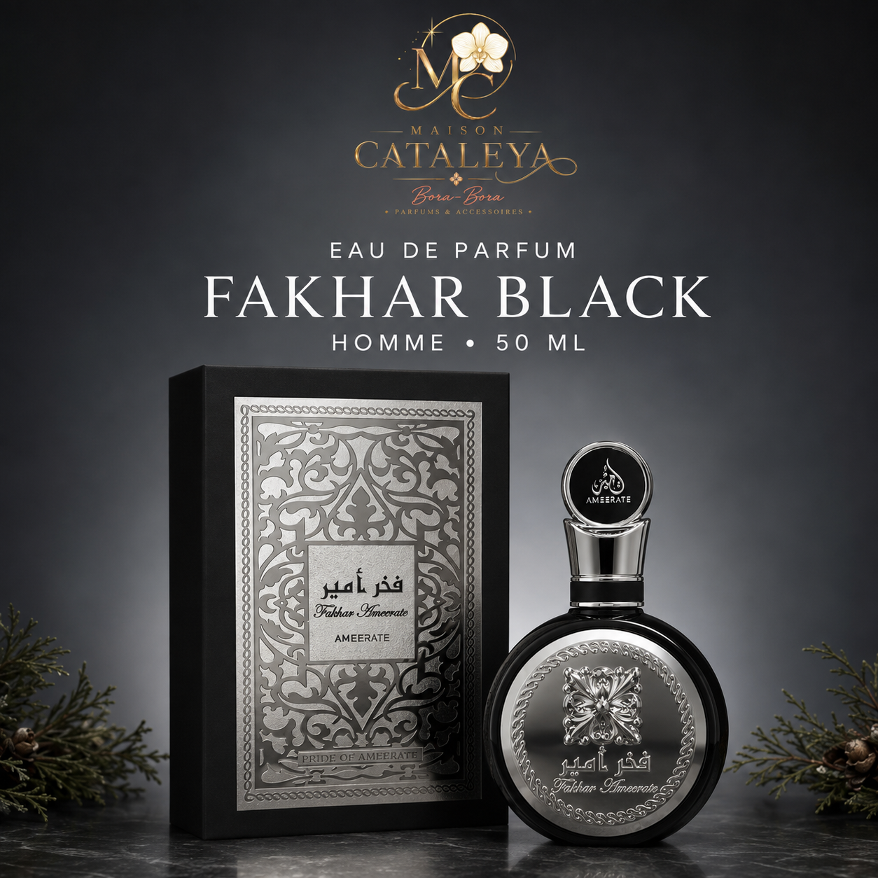 Eau de parfum Fakhar Ameerate Black pour homme – 50 ml